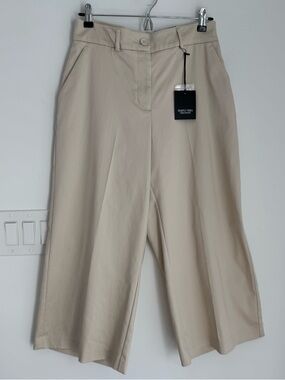 Simply Vera‎ Wang Wide Leg Cropped Dress Pants Womens 10 Ivory Khaki Stretch NEW